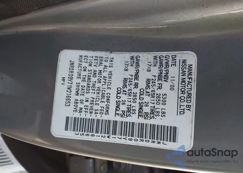 2001 Infiniti Qx4 Luxury from USA, damaged, VIN JNRDR09Y71W216653